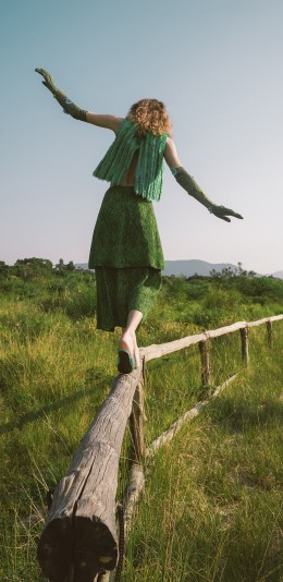 郊外 木栏 模特 写真 造型